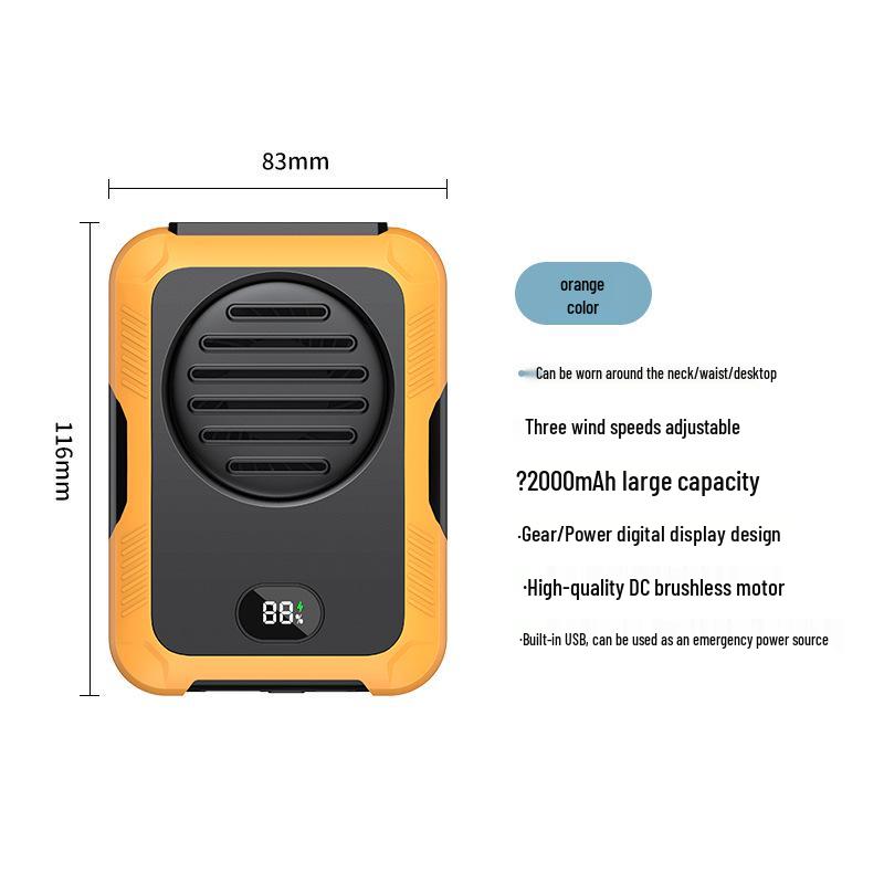 

2026 Portable 100-Speed Neck & Waist-Hanging Fan with Digital Display for Outdoor Use Waist/Neck Hanging Fan for Outdoor Use