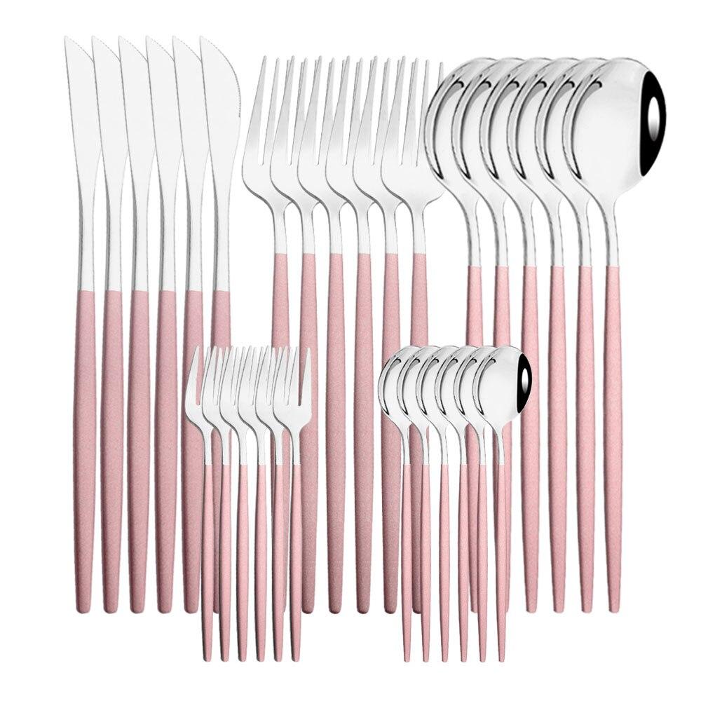 30pcs Gold Dinnerware Set Stainless Steel Cutlery Set Steak Knife Fork Coffee Spoon Flatware Cake Fork Teaspoon Silverware Western Kitchen Tableware