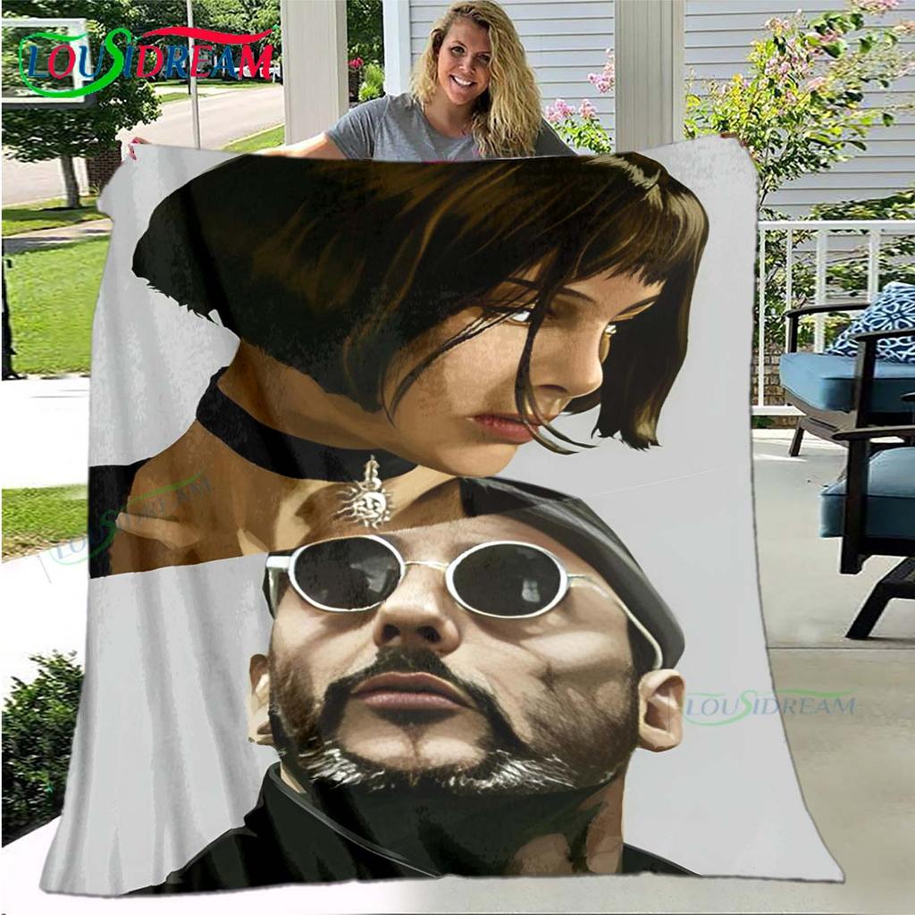 Hot Famous Movies Leon Jean Pattern Blanket Flannel Thin Blanket Portable Home Travel Office Lunch Break Blanket Birthday Gift