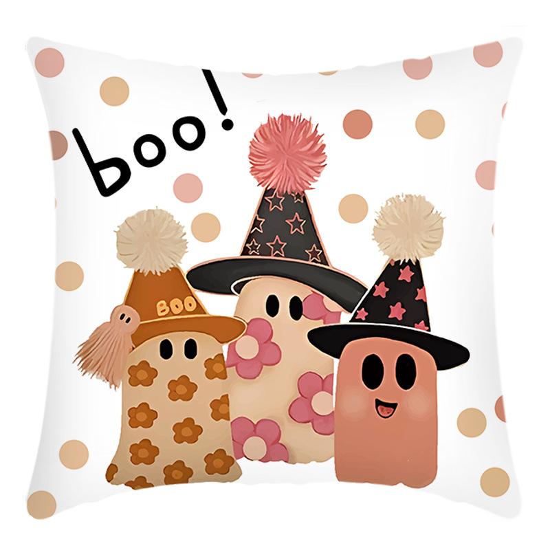 

Полиэстеровая наволочка из четырех частей на тему Хэллоуина, с черепом, черным котом, тыквой, привидением, для фестивальной вечеринки 45 * 45Cm pillowcase