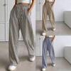 Women's Striped Drawstring High Waist Wide Leg Pants Casual Loose Straight Leg Trousers