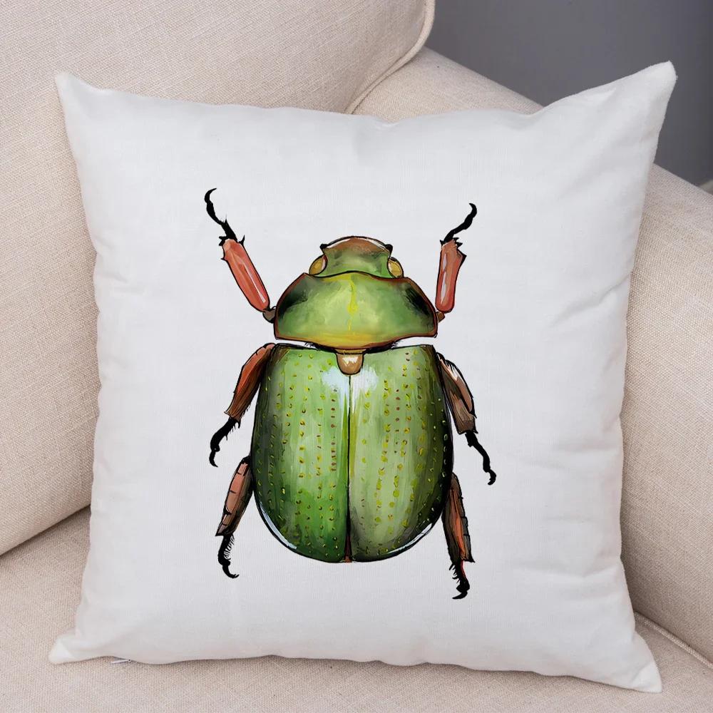 Insect Beetle Collection Pillow Case Both Sided Decor Cartoon Animal Print Cushion Cover Soft Plush Pillowcase for Sofa Home Car