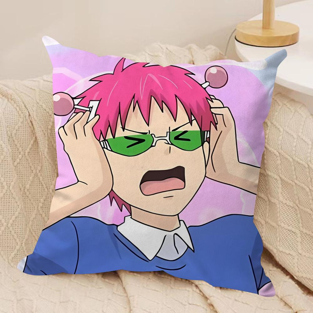 Anime S-SaikiS K Cushion Cover Silky Short Plush Sofa Pillow Cover Hidden Zipper Soft Dustproof Case for Home Decor
