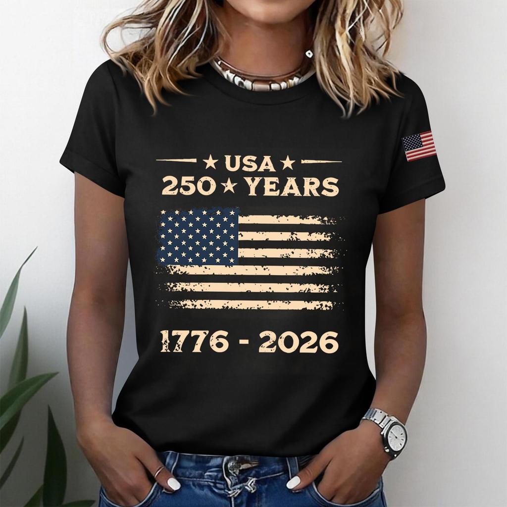 Women's Fashion Casual Printed Short Sleeve Round Neck Pullover Tops