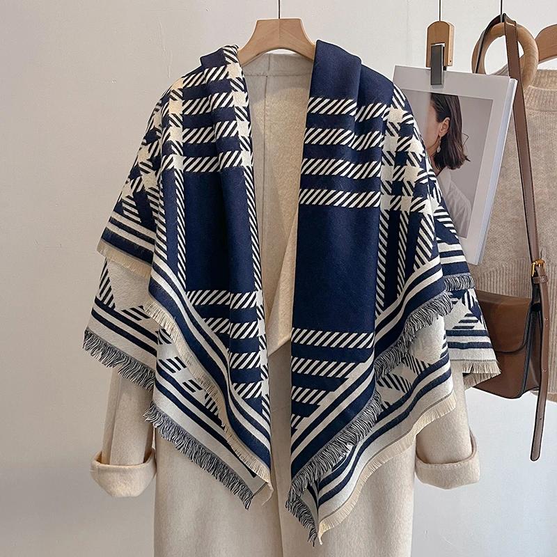 2025 Luxury Brand Winter Women's Cashmere Scarf - Abstract Printed Tasseled Shawl Wrap, Pashmina Bandana & Elegant Poncho