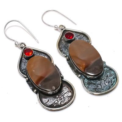 Natuurlijke Mookaiet, Granaat Edelsteen 925 Sterling Zilveren Oorbel 2.60" o5M72