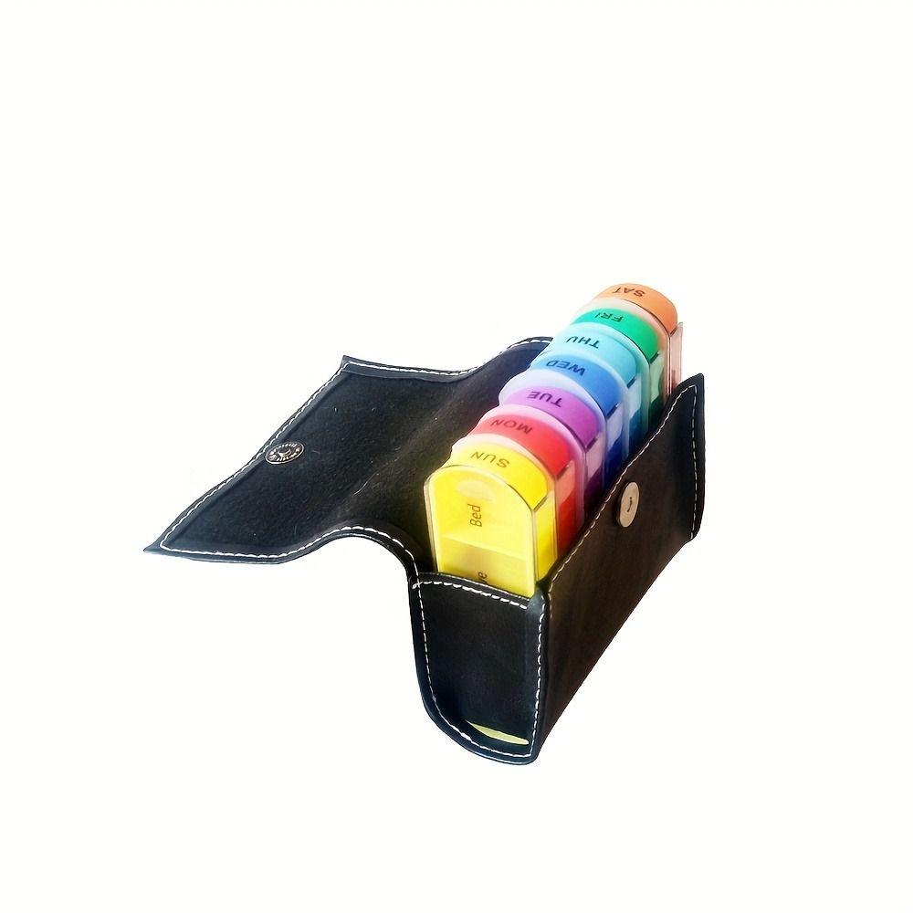 Week Mark 7-Day Pill Organizer PU Carrying Case Daily Pill Box 28-Grid Vitamin Storage  Travel