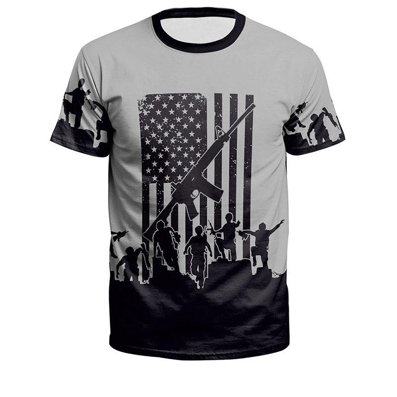 Summer Round Neck 3D American Flag and Animal Graphic Print T-shirts Fashionable Casual Short Sleeved Men's T-shirts