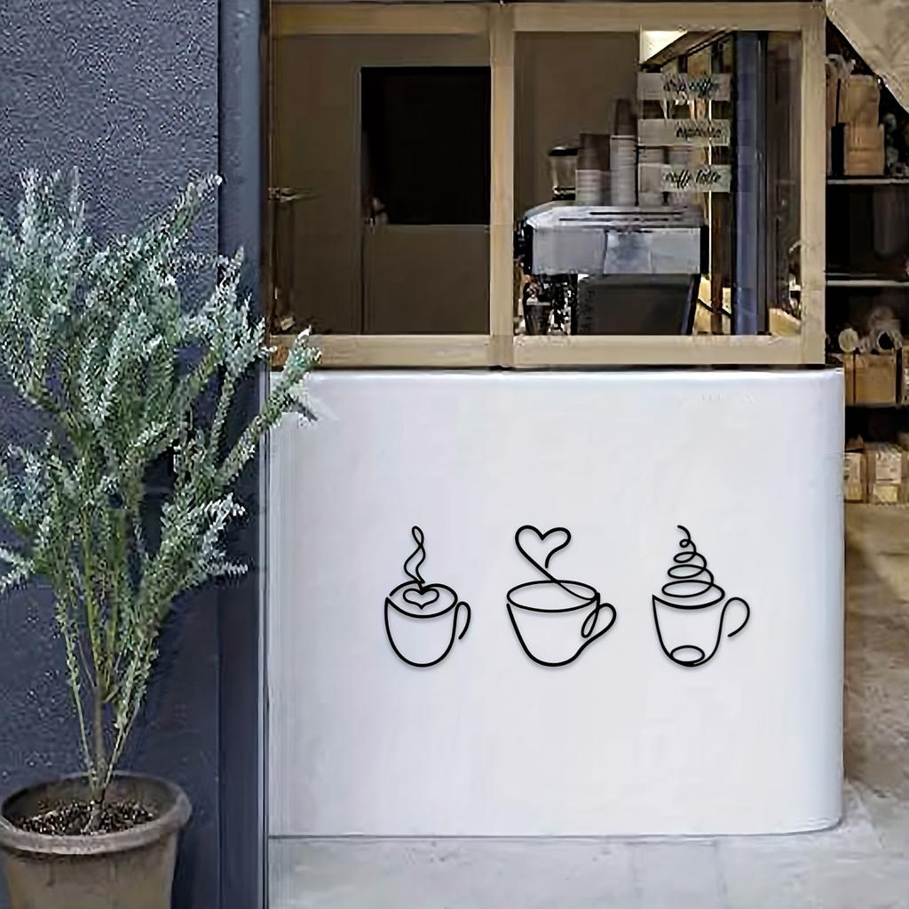 3Pcs Creative Coffee Shop Wall Hanging Minimalist Coffee Bar Sign Decorations Home Iron Crafts Interior Wall Decoration