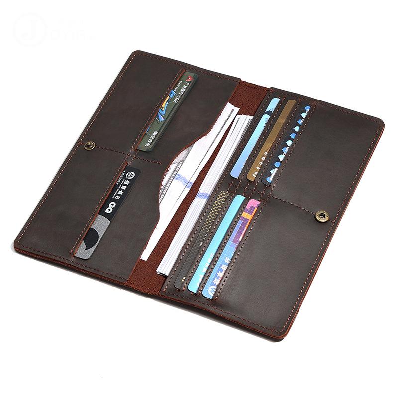 Vintage Original Leather Men Long Wallet Cow Leather Card Holder Casual Purse with Zipper Coin Pocket Male Brown Wallet Purse