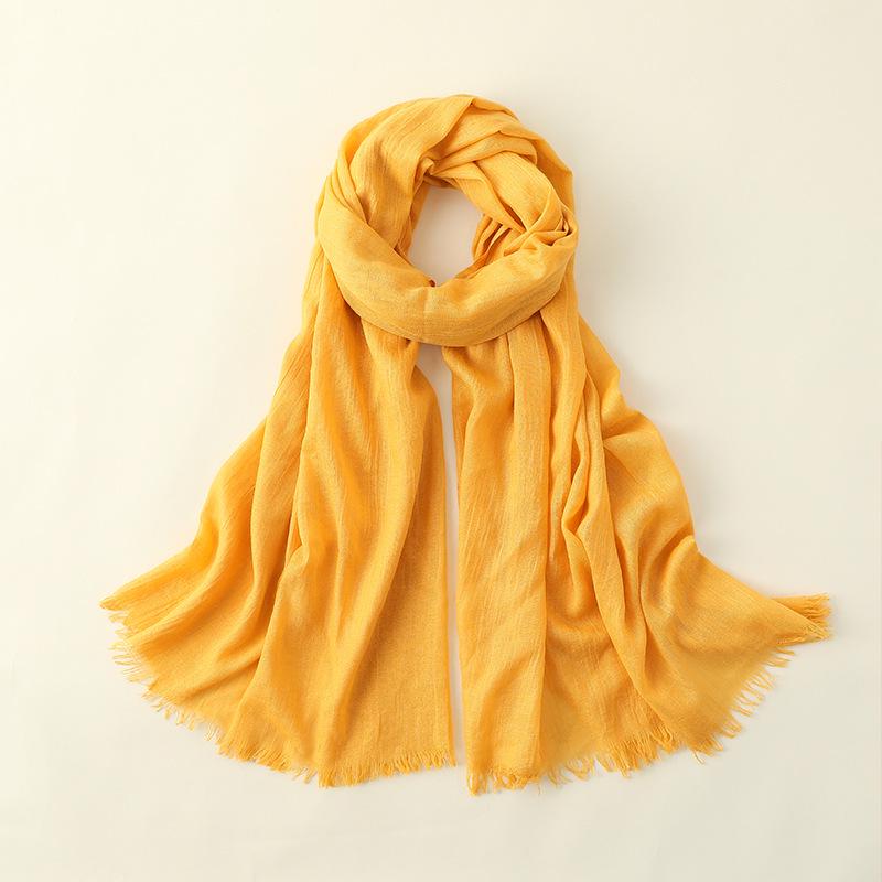 Women's Cotton Linen Artistic Solid Color Silk Scarf, Sun Protection Beach Neck Scarf, Japanese Style Long Gauze Scarf