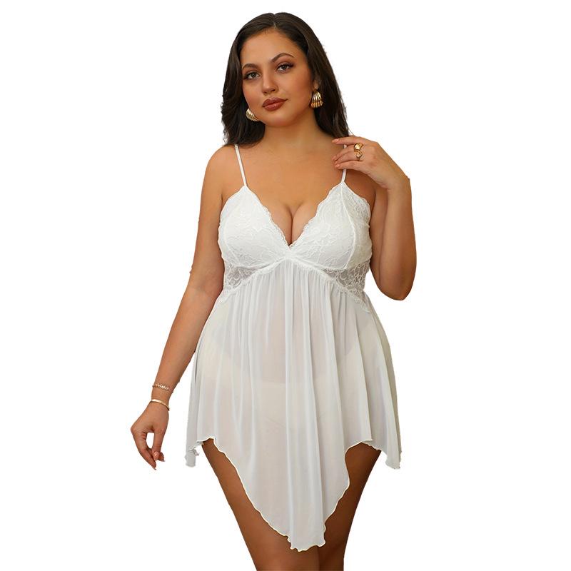Plus Size See-Through Mesh Camisole V-Neck Dress - Sexy Short Skirt for Date Night