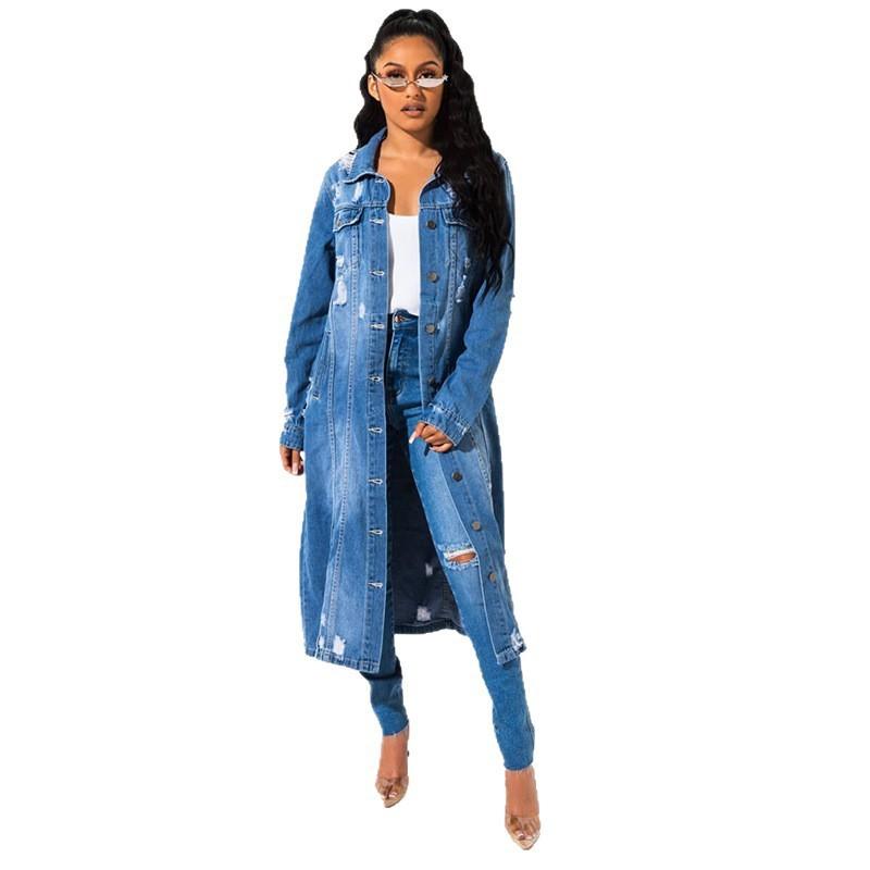 Womens Oversized Denim Trench Coat 2026 Retro Casual Longline Jacket Loose Fit