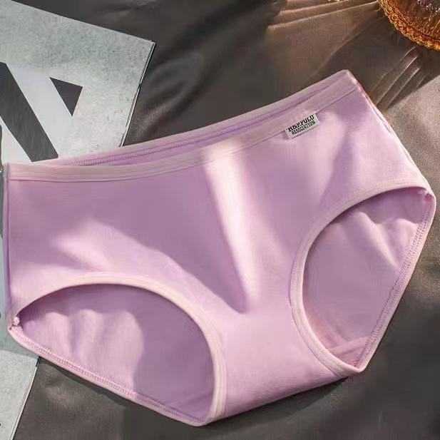 Women's Pure Cotton Low Waist Briefs - Solid Color Student Underwear