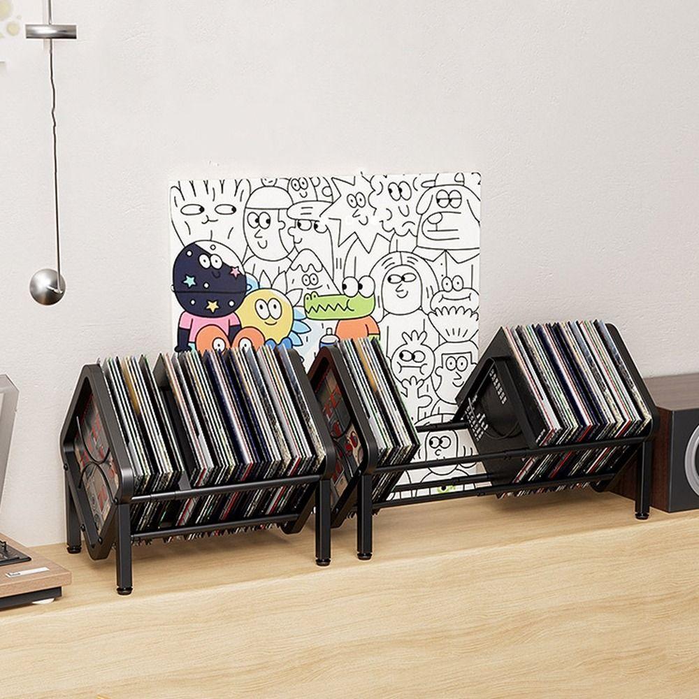 Black Vinyl Record Holder Large Capacity CD Record Display Durable Desktop Bookshelf  Living Room