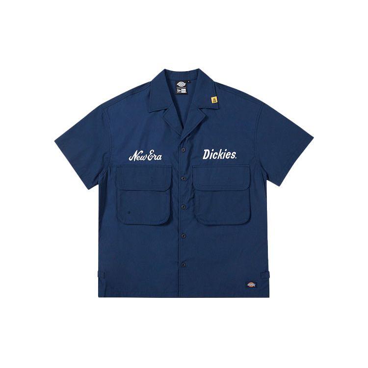 New Era X Dickies Letter Print Single-Breasted Work Shirt Unisex shirts Navy-Blue 13057092