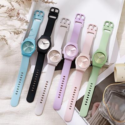 Damen-Armbanduhr mit rundem Zifferblatt, Bonbonfarben, Silikonarmband, Quarzwerk, lässige Armbanduhr für Damen und Mädchen, Modeschmuck, Geburtstagsgeschenk