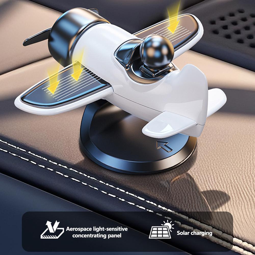 Car Solar Powered Rotating Airplane Ornaments Decor Dashboard Windmill Spinner Center Console Ornament Vehicle Accessories