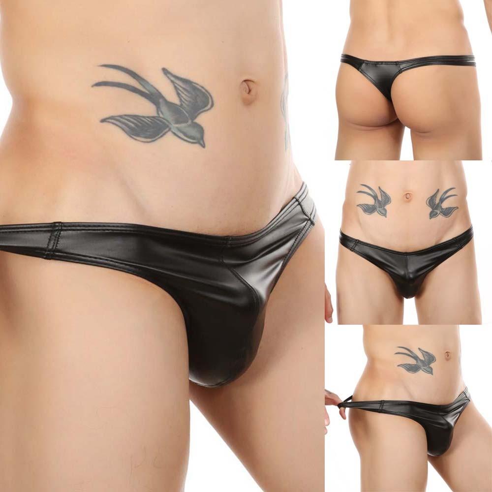 Férfi műbőr nadrágok fehérnemű G-String tangák fehérnemű Szexi alacsony emelkedésű bikini