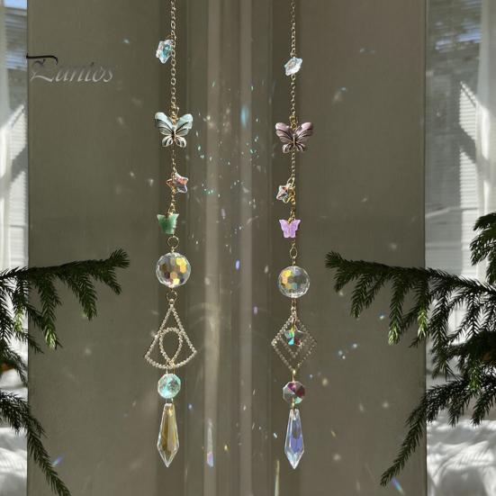 Artistic Garden Hanging Decor Butterfly Crystal Suncatcher Wind Chime, Rainbow Maker Prism Ornament, Pendant for Balcony Indoor Outdoor Home, Balcony,