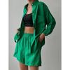 Fashion Spring and Summer Two-Piece Set Long Sleeves Lapel Shirt Shorts Loose Fashion Casual Set Casual Suit