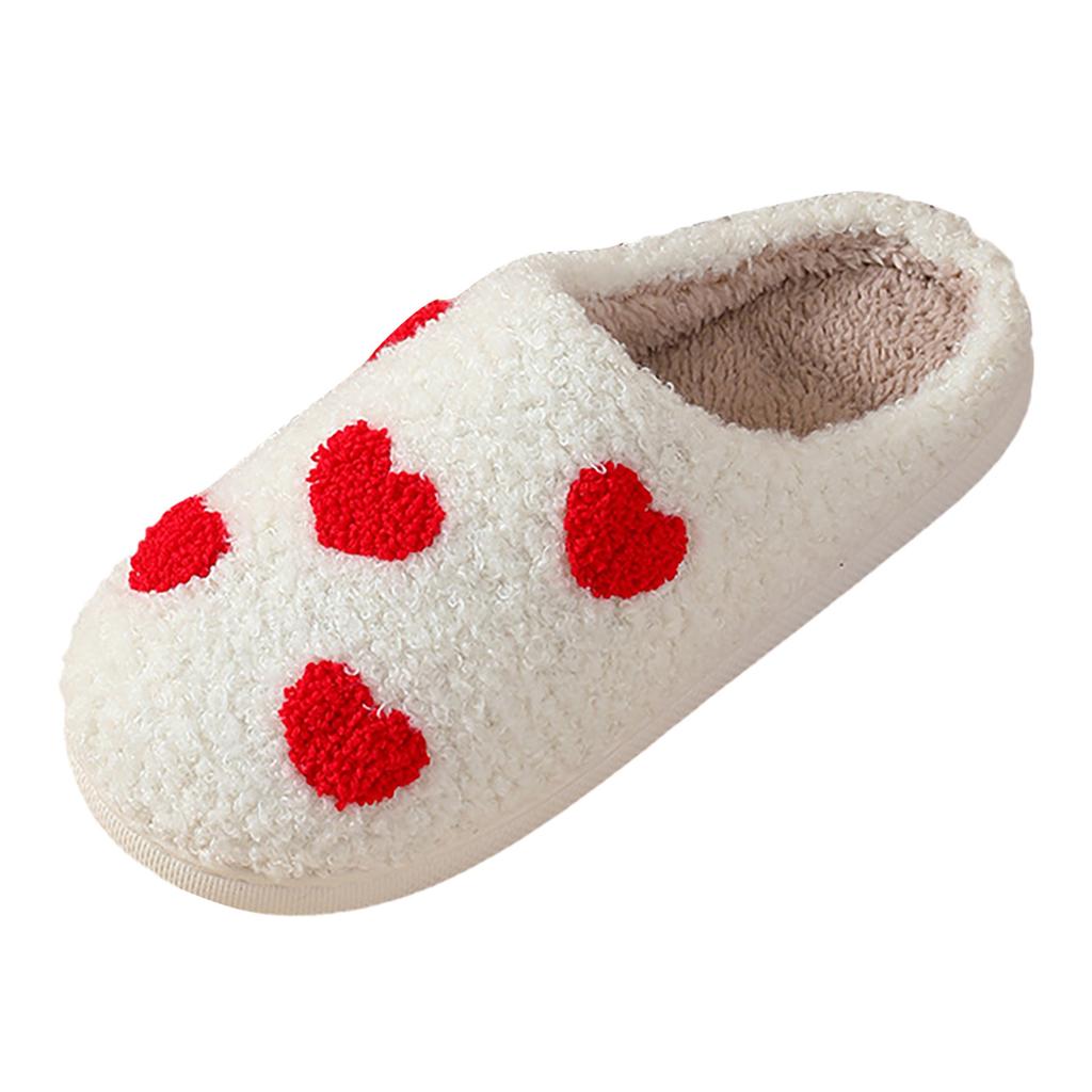 Fuzzy Flip Flop Slippers For Women Comfortable Home Cute Cartoon Love Shape Winter Cotton Slippers Men And Chaussures Femmes