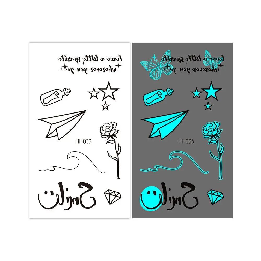 1Sheet Fashion Waterproof Blue Luminous Tattoo Sticker Star Feather Tattoo Sticker Body Art Removable Temporary Tattoos