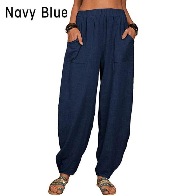 Harem Pants for Summer Beach Solid Color with Pockets Loose Fit Temperament