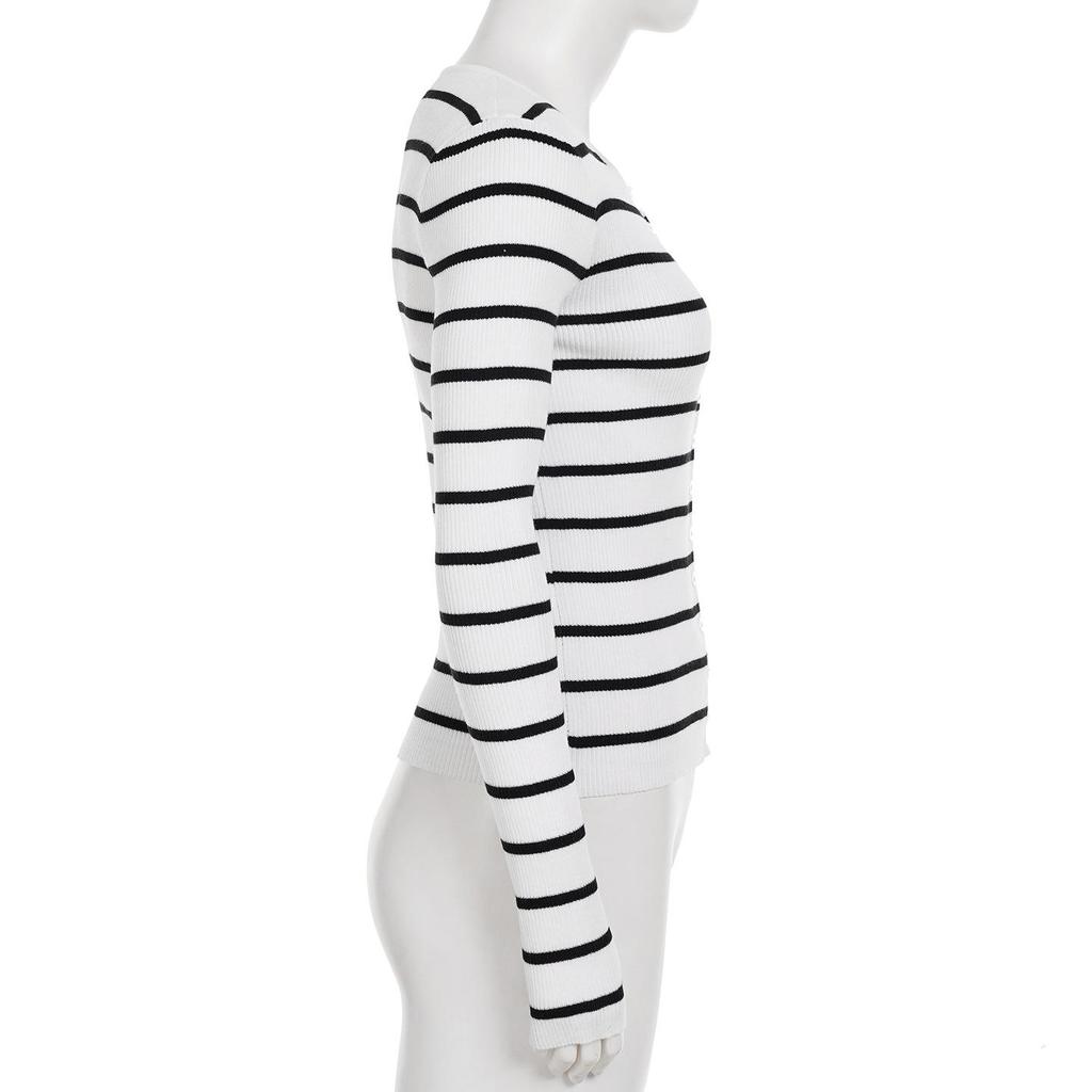 2026 Autumn Winter Women's European American Street Style Striped Patchwork Slim Fit Long Sleeve Sweater