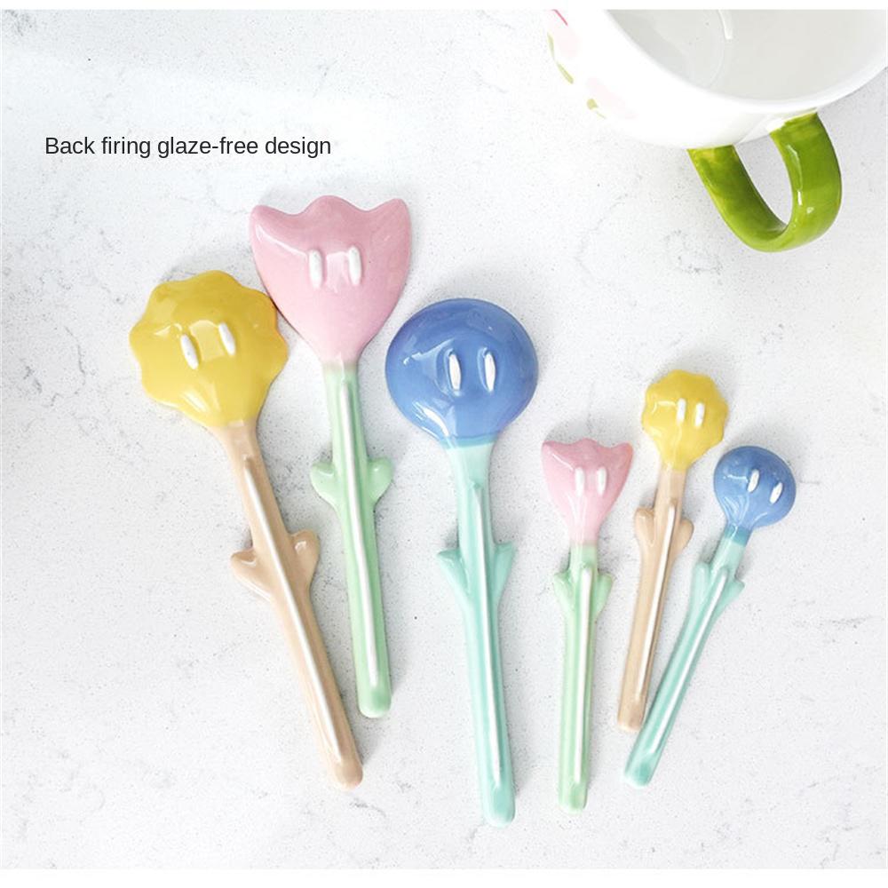 Dessert Spoon Creative Tulip-shaped Ceramic Three-dimensional Beautiful Kitchen Products Ice Cream Spoon Ins-style Coffee Spoon