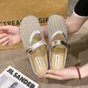French flat-bottomed bag head half slippers women's summer wear 2025 new one-pedal with skirt single shoes fishing net cool slippers