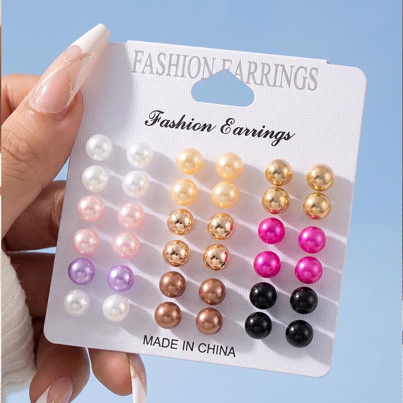 18-Piece Geometric and Pearl Stud Earring Set - Trendy European & American Style