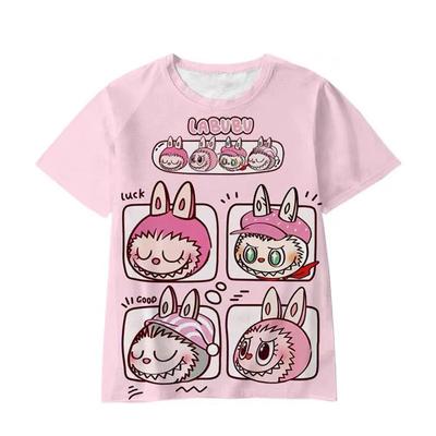 Summer LABUBU Pattern Children's T-shirt Cartoon Labubu Cute Print Girl Round Neck Short Sleeved Casual Children's Top
