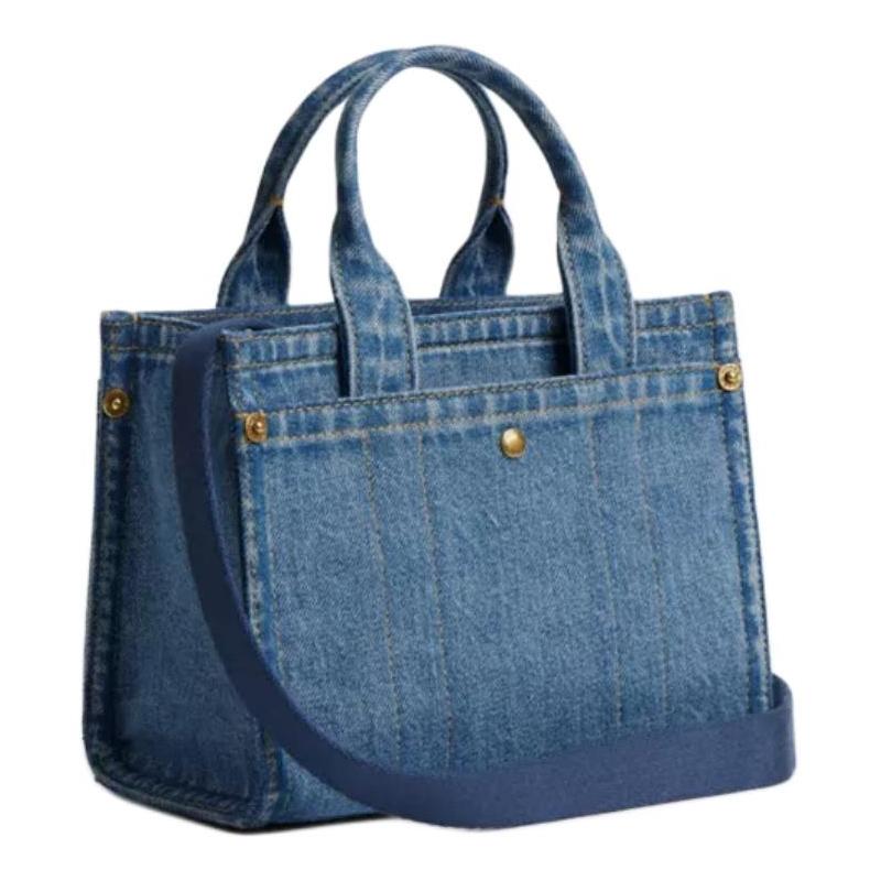 COACH Cargo 20 Cursive Logo Embroidery Denim Tote Bag Tote Bag Shopping Bag Crossbody Shoulder Handbag Small Women's Indigo