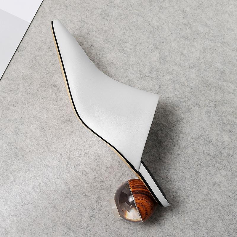 Modische Damen Neue Frühling/Sommer Echtleder Rindsleder Quadratisch Zehen Hohe Absätze und Übergröße Baotou Mules