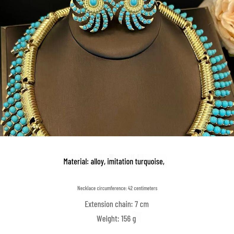 Vintage Cui Jia Luxusní Tyrkysový Náhrdelník a Sada Náušnic - Kolekce Ohňostrojů Letní Choker