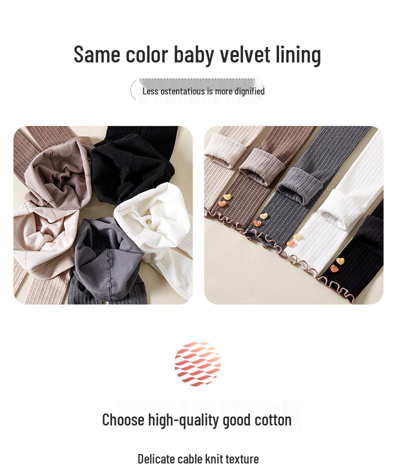 Girls' Fleece-Lined Cable Knit Leggings with Lace Trim for Autumn & Winter