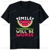 Smile Tomorrow Will Be Worse Printed Funny Cartoon Graphic T-shirt Streetwear Hipster Comfort Breathe Otaku Tees Casual Man Tee