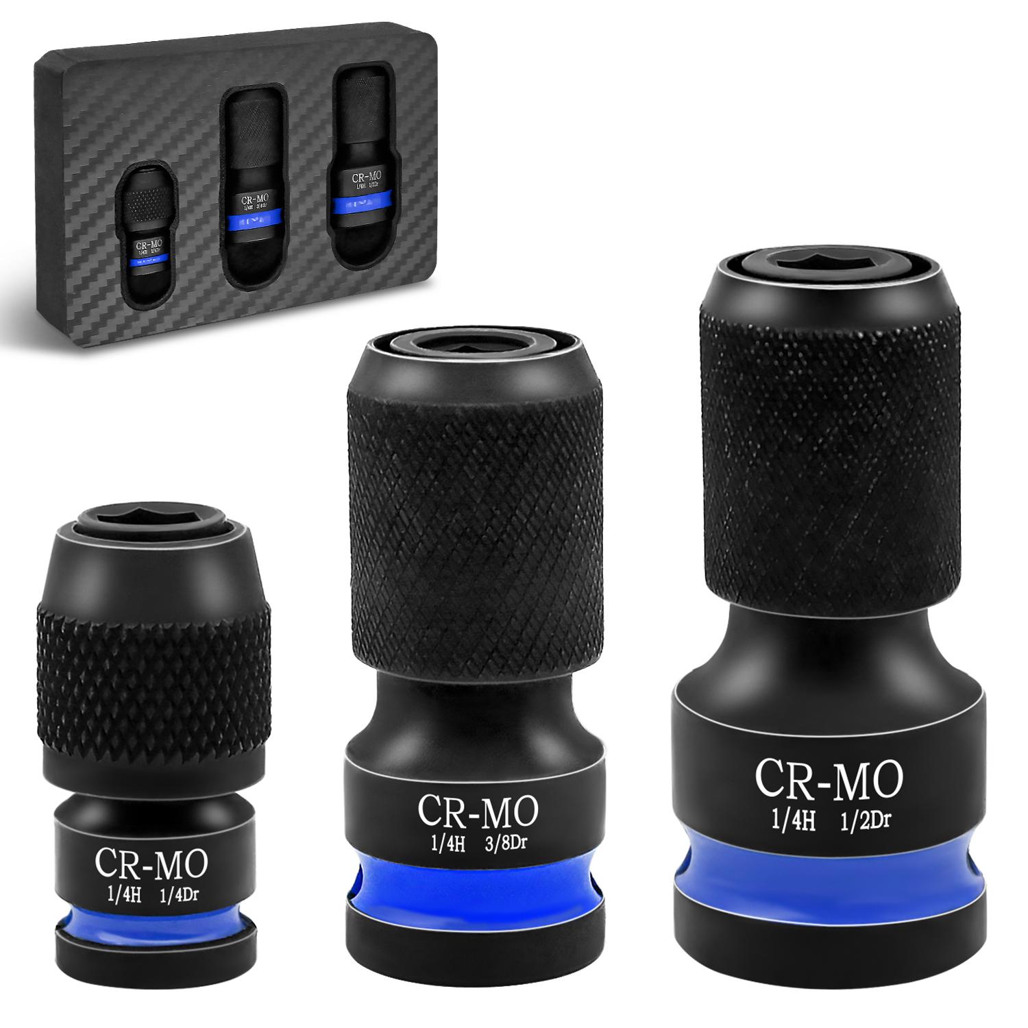 

3pcs Impact Hex Converter, 1/2 3/8 1/4-INCH Drive Female to 1/4-Inch Hex Adapter, Impact Wrench Adapters