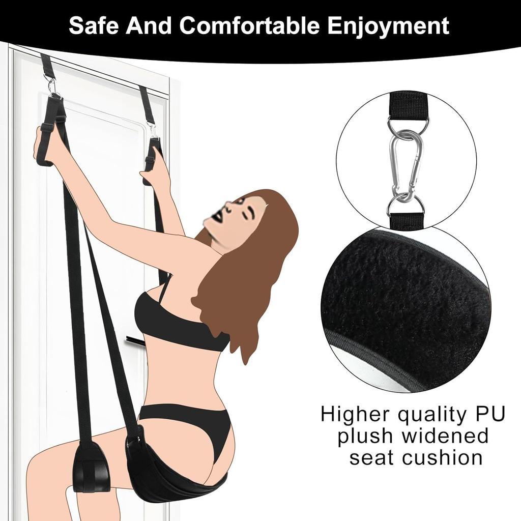 BDSM Door Sex Toys Sex Swing Bondage Slave Leather Soft Plush Sex Slings with Adjustable Straps, Hanging Door Handcuffs Leg Restraints Spreader Adult