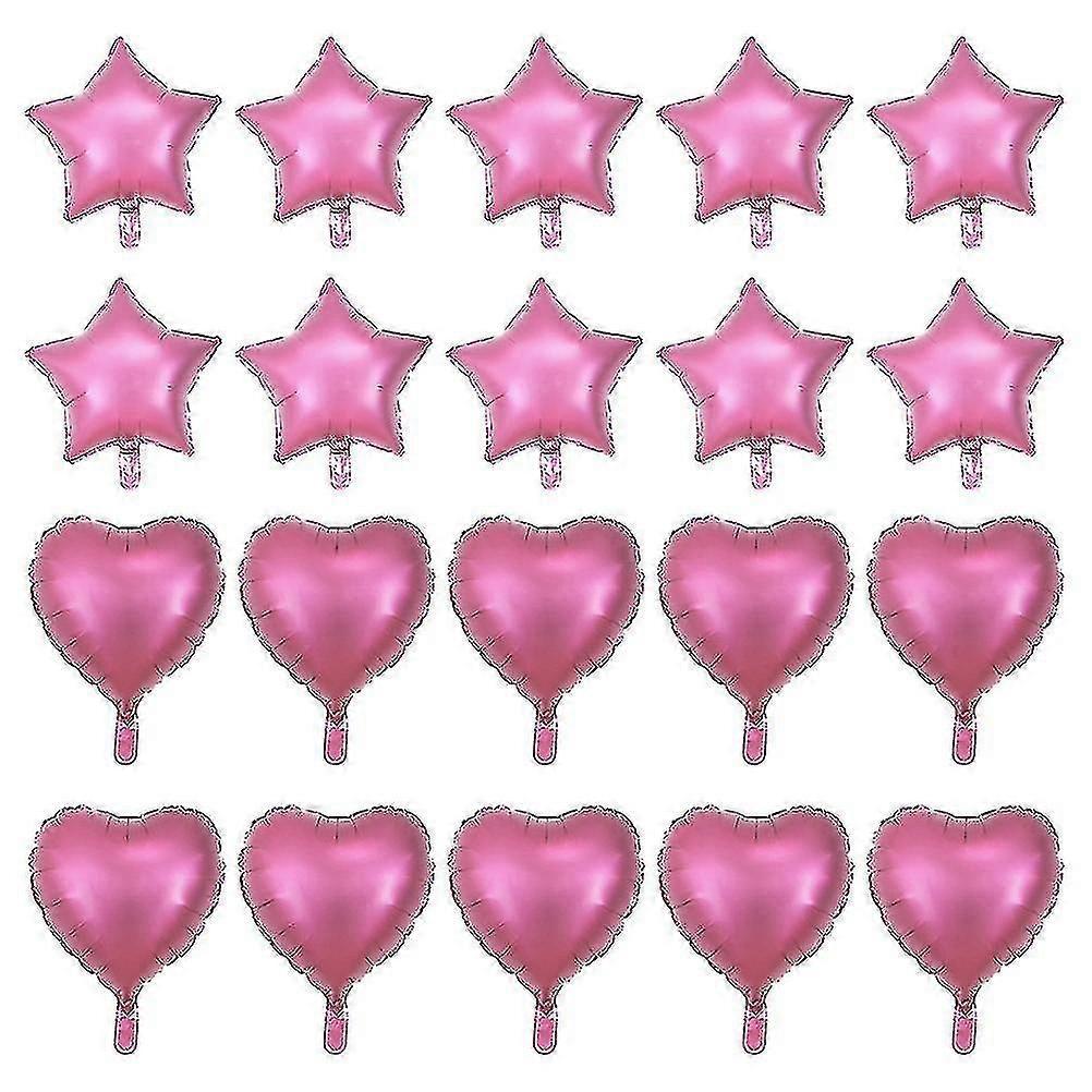20pcs Metallic Aluminum Foil Heart Star Balloon Birthday Wedding Party Decoration Balloon(pink, 10pcs Heart Shaped+10pcs Star Shaped)
