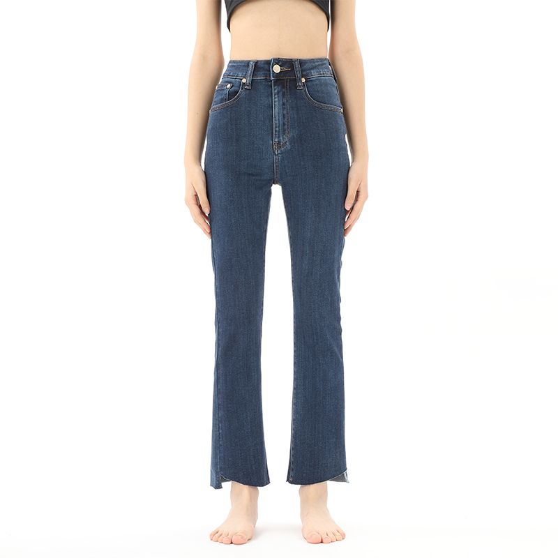 

GPod Vgoze Fashion Slim Fit Dark Blue Slim Looking Raw Hem High Waist Micro Pull Denim Female 2023 Fall and Winter New Arrival 7 Pelina Blue XS