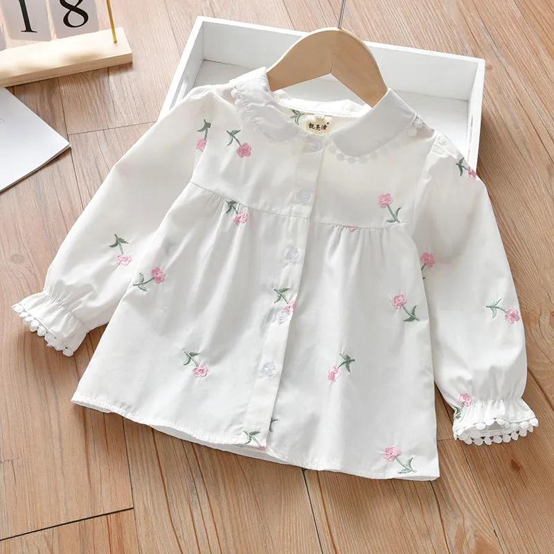 

Весенняя повседневная рубашка с длинным рукавом для девочек, средний детский дизайн, цветочный свежий топ 120 розовый