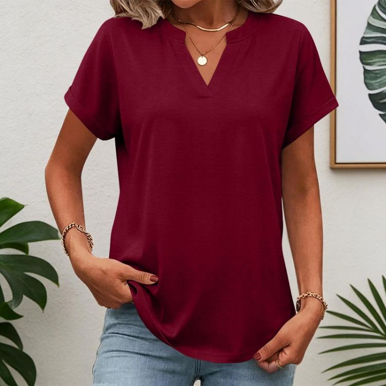 Women Summer V Neck Short Sleeve Tunic Tops Business Work Blouses Tee Shirts