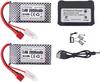2× 7,4V 2000mAh LiPo baterie s T-konektorem + duální USB nabíječka – Kompatibilní s RC 9200, 9200E, 200E, 9202E, HM101, 9125, S920, S921, HB101