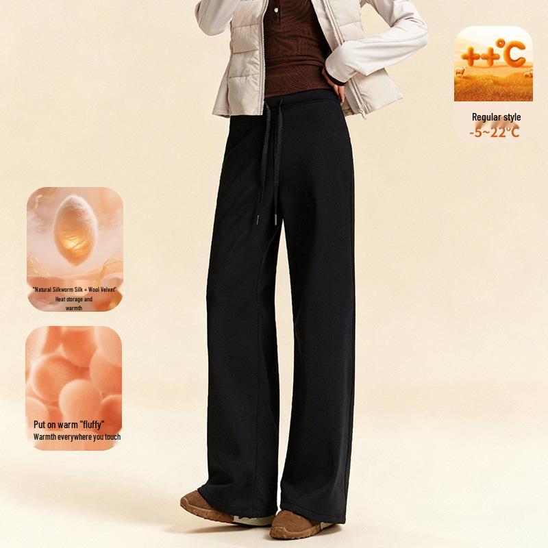 Women's Fleece-Lined Wide-Leg Sports Pants: Loose Fit, Plus Size (up to 220 Jin), Perfect for Running, Yoga, and Fitness.