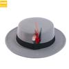 Men'S And Women'S Woolen Wool Flat Top Top Top Hat Retro Chicken Feather Jazz Hat Gentleman'S Hat Jdl-008A