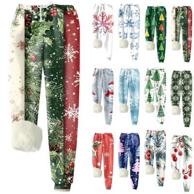 Women's Fashion Christmas Printed Sports Loose Thickened Thick Fleece Warm Pants
