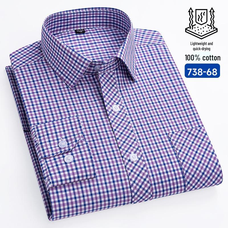 Men's 100% Cotton Plaid Long Sleeve Shirt - Casual Spring/Summer Style
