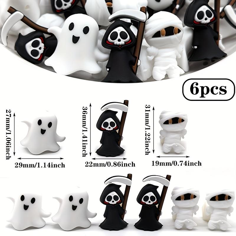 6pcs Halloween Themed Silicone Beads 3D Creative Bat Spooky Pumpkins Focal Beads DIY Jewelry Lanyards Crafting Party Decoration